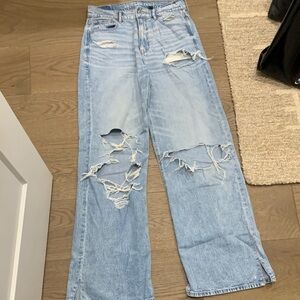 American Eagle Outfitters Light Blue Distressed Straight Leg Jeans